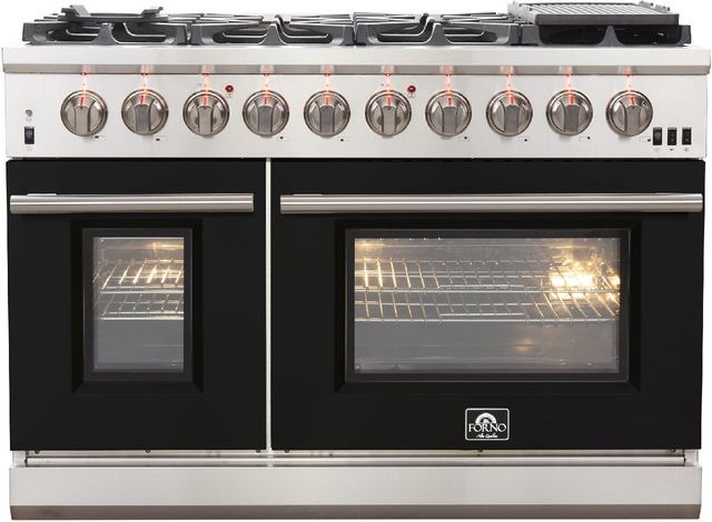 FORNO® Capriasca 48" Stainless Steel Pro Style Gas Range with Black Door-0