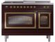 Ilve® Nostalgie II Noblesse 48'' Burgundy Pro Style Dual Fuel Range with Brass Trim-1