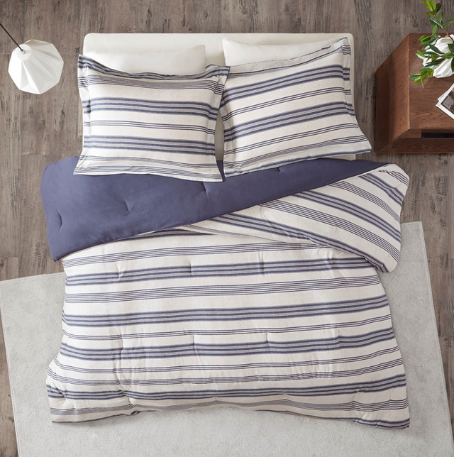 Olliix by Urban Habitat Cole Navy Twin/Twin XL Stripe Ultra Soft Cotton Blend Jersey Knit Comforter Set-0