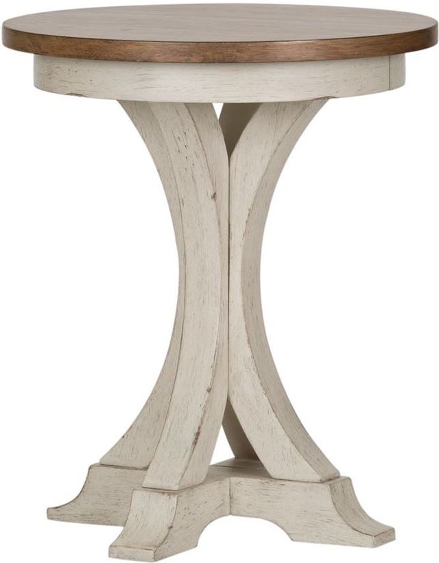 Liberty Furniture Farmhouse Reimagined Antique White Round Side Table With Chestnut Top Store For Homes Furniture Flooring Newton IA