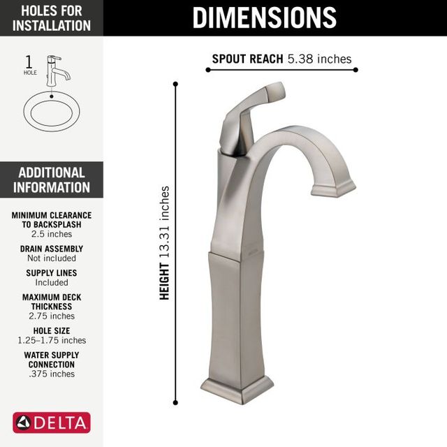 Delta Dryden® Stainless Single Handle Vessel Bathroom Faucet-2