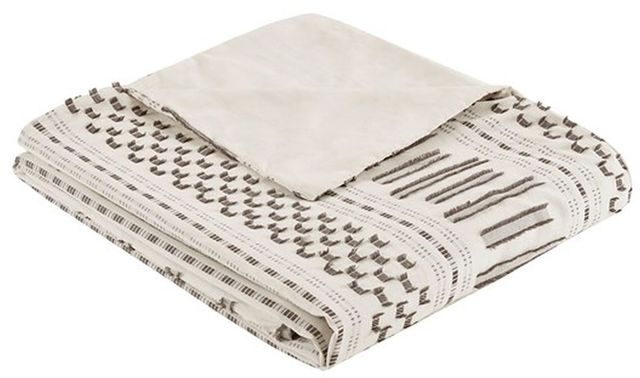 Olliix by INK+IVY Ivory/Charcoal King/California King Rhea Cotton Jacquard Duvet Cover Mini Set-2
