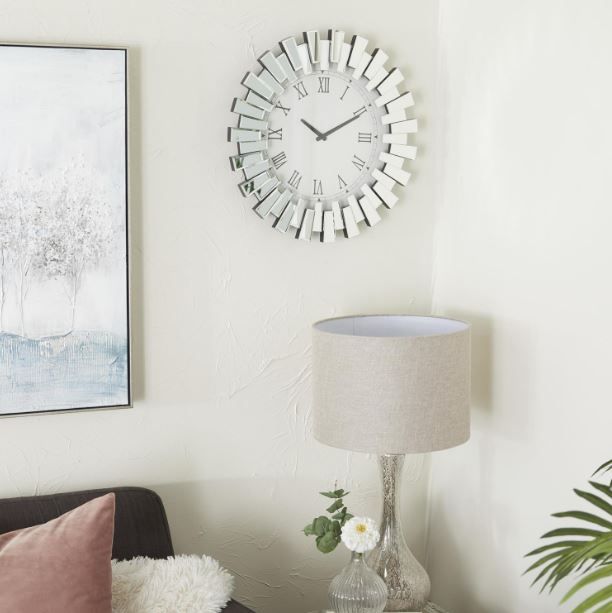 Deco Marche U Select Silver Glass Starburst Mirrored Wall Clock-4