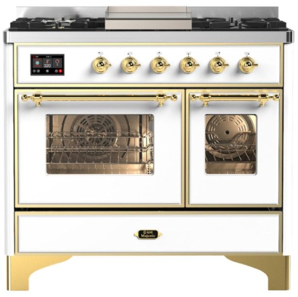 Ilve® Majestic III 40" White Pro Style Dual Fuel Natural Gas Range with Triple Glass Door and Brass Trim-0