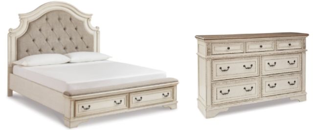 Signature Design by Ashley® Realyn 2-Piece Chipped White Queen Upholstered Bed Set-0