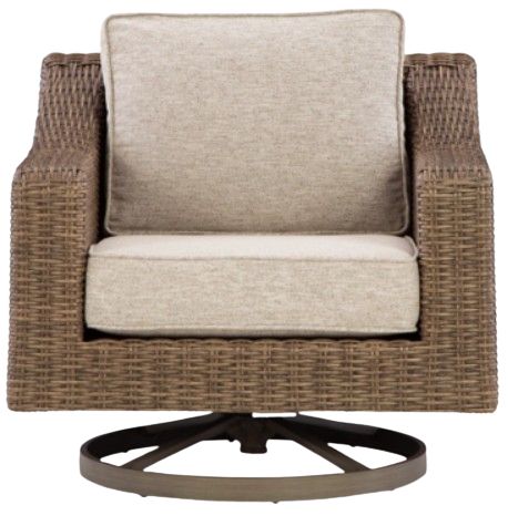 Signature Design by Ashley® Laguna Heights Beige/Gray Fabric/Wicker Rattan Outdoor Swivel Lounge-2