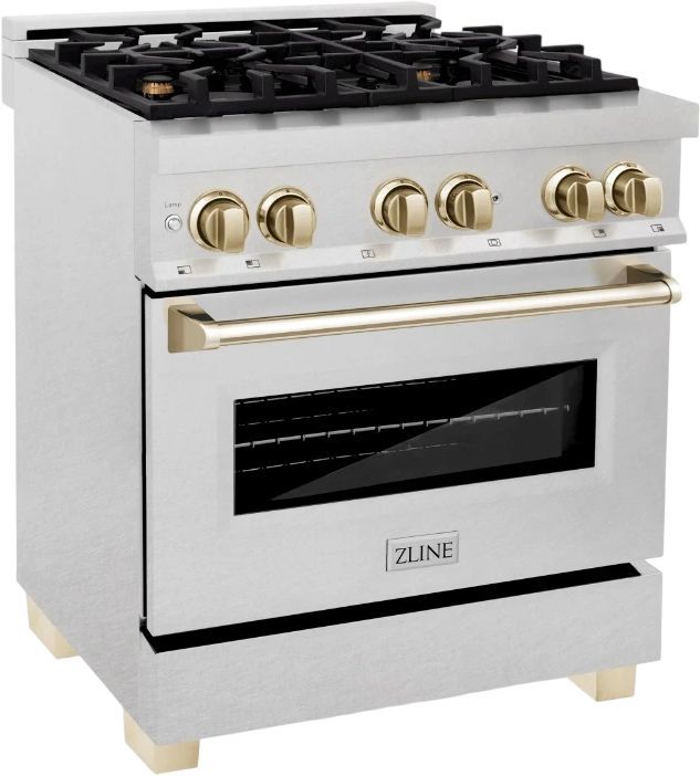 ZLINE Autograph Edition Legacy 30" Satin Stainless Steel Pro-Style Dual Fuel Range with Electric Convection Oven and Polished Gold Accents-2