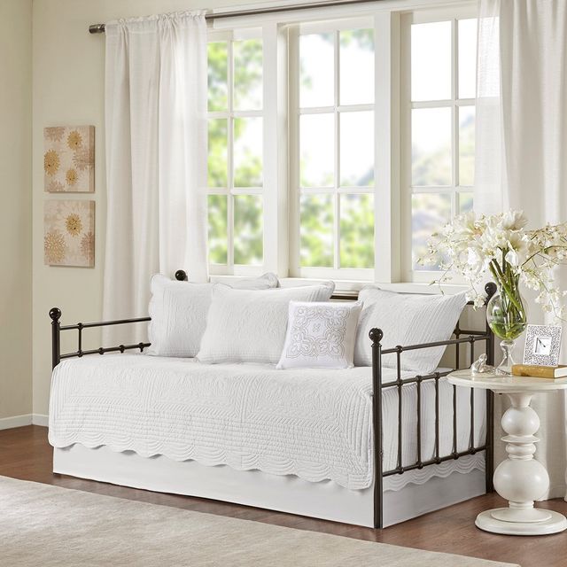 Olliix by Madison Park 6-Piece White Tuscany Reversible Scalloped Edge Daybed Cover Set-0
