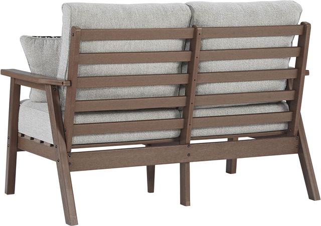 Signature Design by Ashley® Emmeline Beige/Brown Fabric/Polyethylene Outdoor Loveseat-3