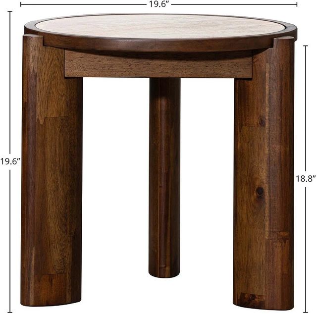 LH Home Remix Round Brown Wooden Side Table with Travertine Top-2