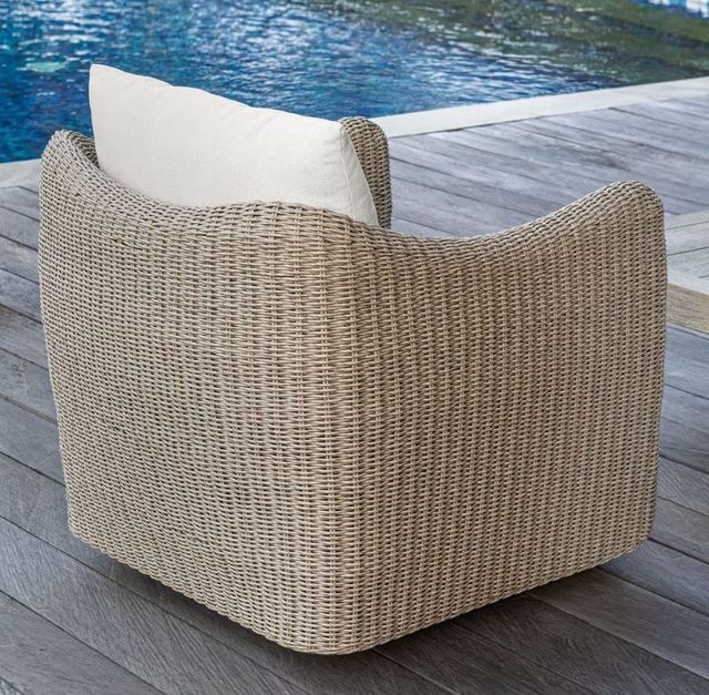 Uttermost® Sunset Oatmeal/Oyster White Fabric/Wicker Outdoor Swivel Lounge Chair-3