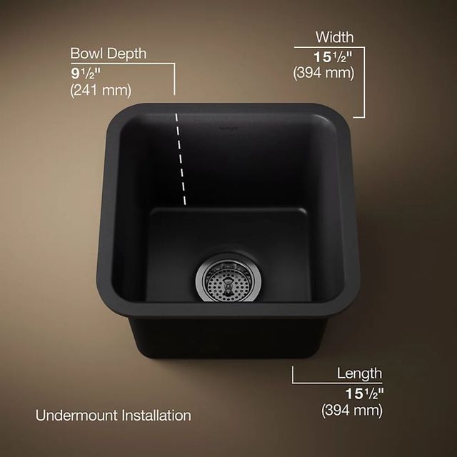 KOHLER® Cairn® Matte Black 16" Undermount Bar Sink-3