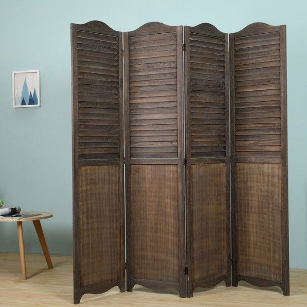 Milton Greens Stars Antique Brown 4-Panel Arc Top Room Divider-2