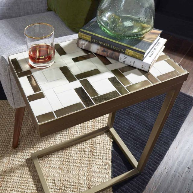 homestyles® Geometric II Bronze C-Table with Cream Mosaic Tile Top-3