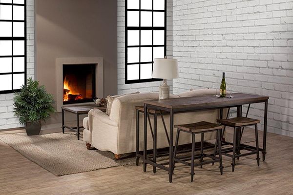 HH2 Home Trevino Walnut Sofa Table with Copper Brown Metallic Base-2