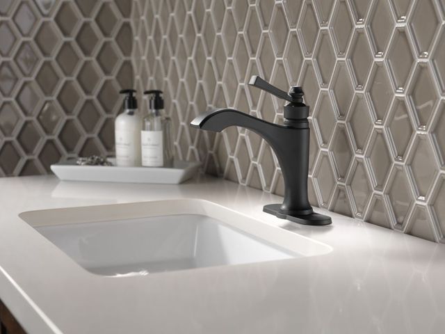 Delta Dorval® Matte Black Single Handle Bathroom Faucet with Drain-3