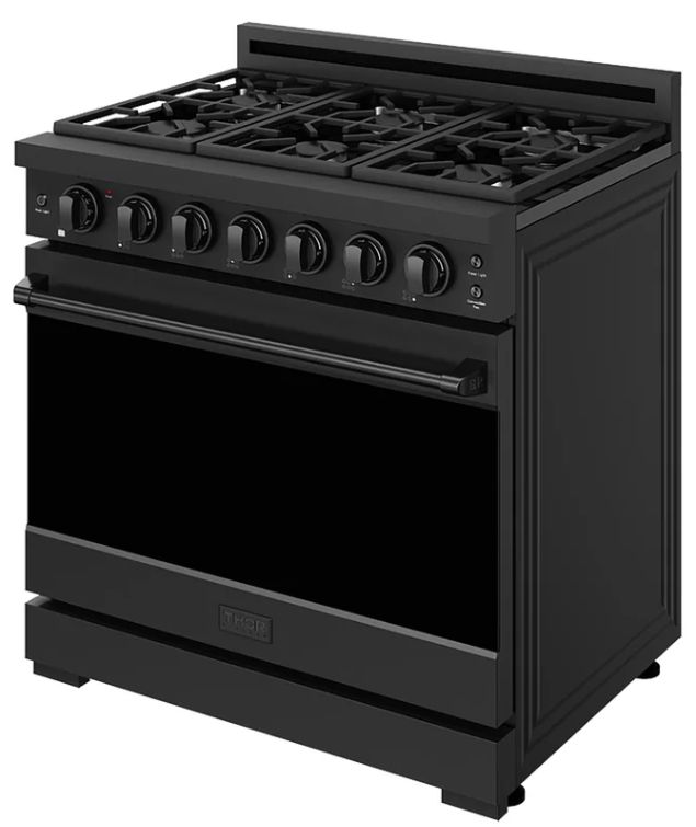 Thor Kitchen Gordon Ramsay Collection 36" Black Pro Style Liquid Propane Range with Precision Knob Control and Black Trim-3