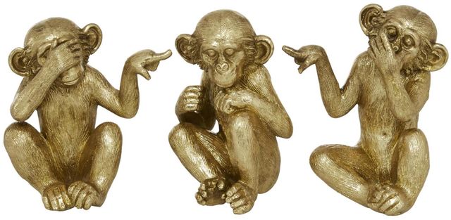 Deco Marche 3-Piece Gold Monkey See No Evil Sculpture-0