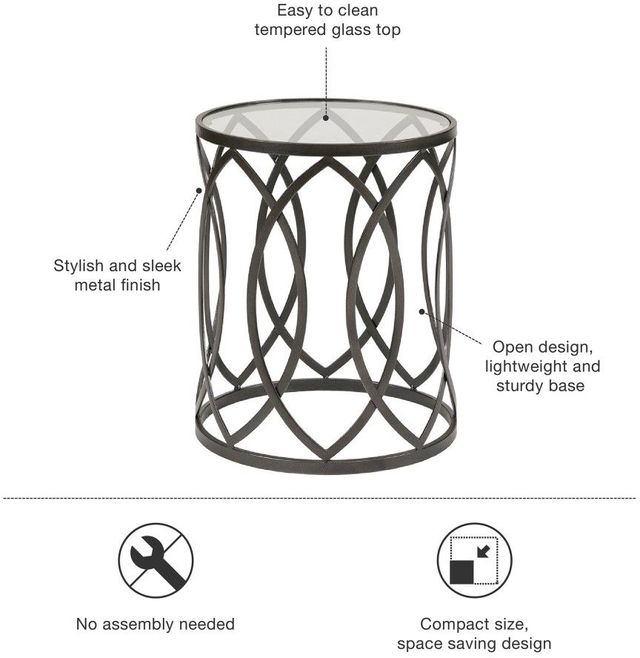 Olliix by Madison Park Tempered Glass Accent Table with Black Base-2