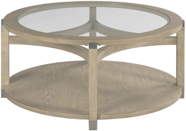 Hammary® Solstice Glass Top Round Coffee Table with Soft Beige Base-3