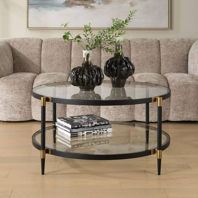 Uttermost® Chadid Glass Top Coffee Table with Black Frame and Gold Accents-1