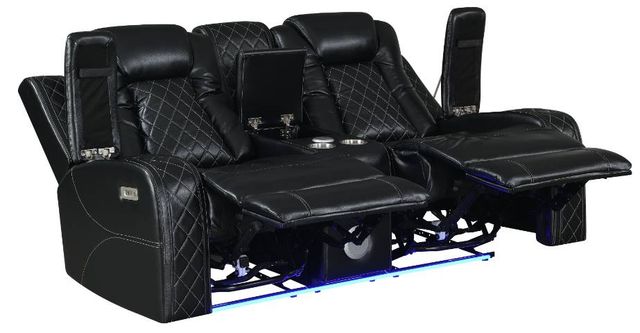 New Classic® Home Furnishings Orion Black Power Reclining Loveseat with Footrest and Headrest-2