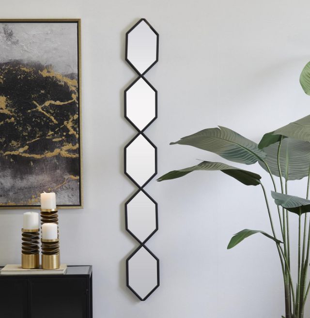 Deco Marche Black Slim Stacked Chain 5-Layer Wall Mirror with Trellis Pattern-4