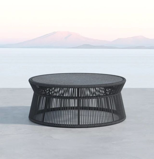 Sunset West Milano Granite Natural Fibers/Stone Outdoor Coffee Table with Charcoal Gray Metal Base-1
