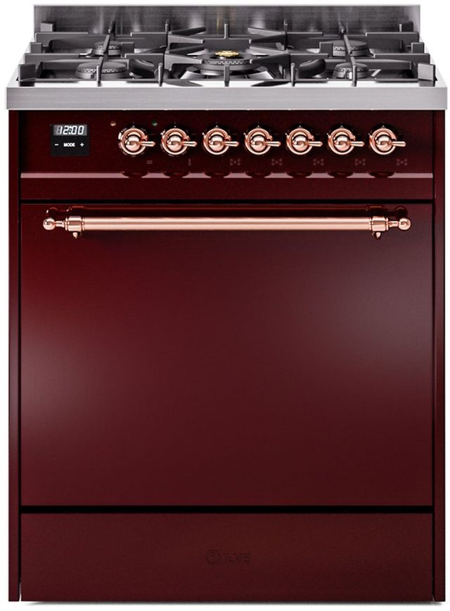 Ilve® Nostalgie II Series 30" Burgundy Pro Style Dual Fuel Range-0