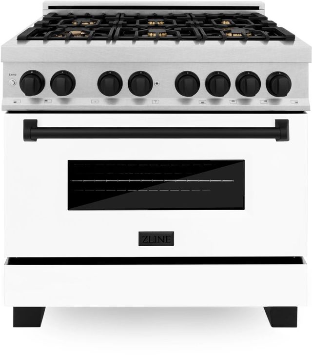 ZLINE Autograph Edition 36" Satin Stainless Steel Pro Style Dual Fuel Range with White Matte Door