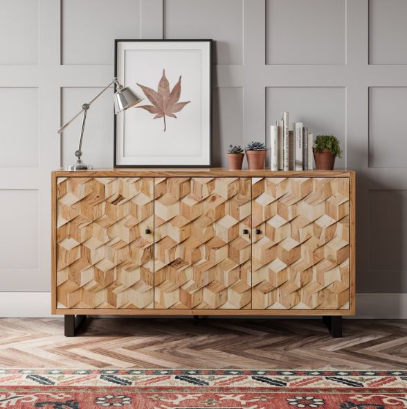 Jofran Inc. Geometrix Natural 3-Door Accent Cabinet-1