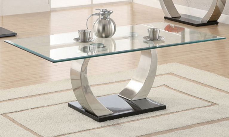 Coaster Pruitt Glass Top Rectangular Coffee Table with Satin Base - Thumbnail 4