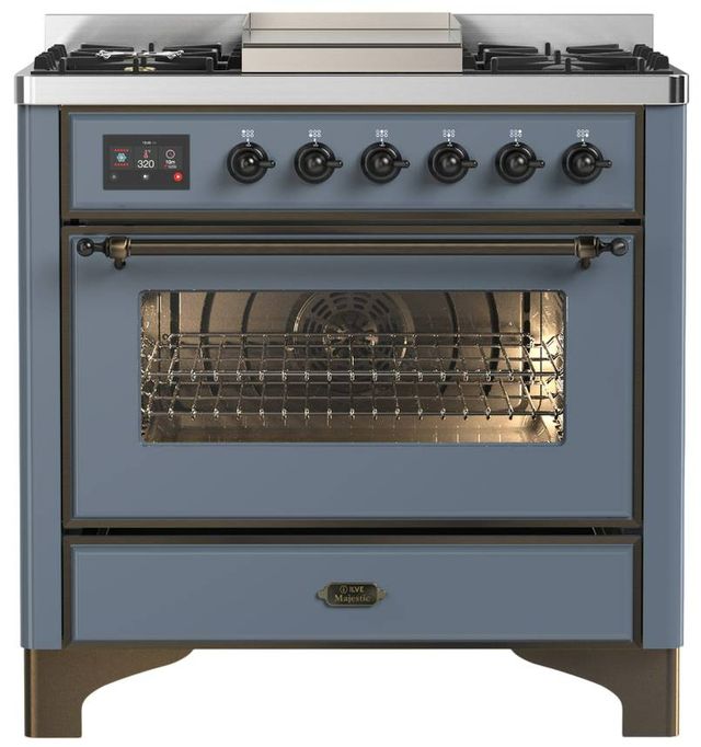 Ilve® Majestic III 36" Blue Gray Pro Style Dual Fuel Natural Gas Range with Triple Glass Door and Burnished Trim-0