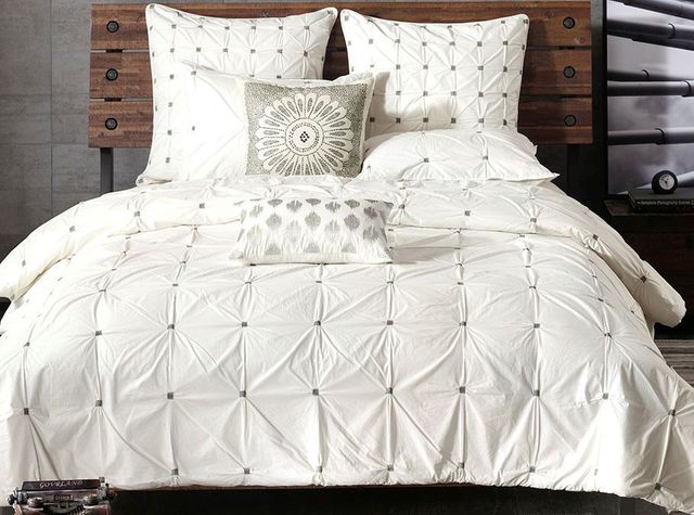 Olliix by INK+IVY 3 Piece White King/California King Masie Elastic Embroidered Cotton Comforter Set-0