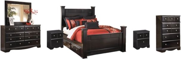 Signature Design by Ashley® Shay 6-Piece Almost Black Queen Poster Storage Bed Set-0