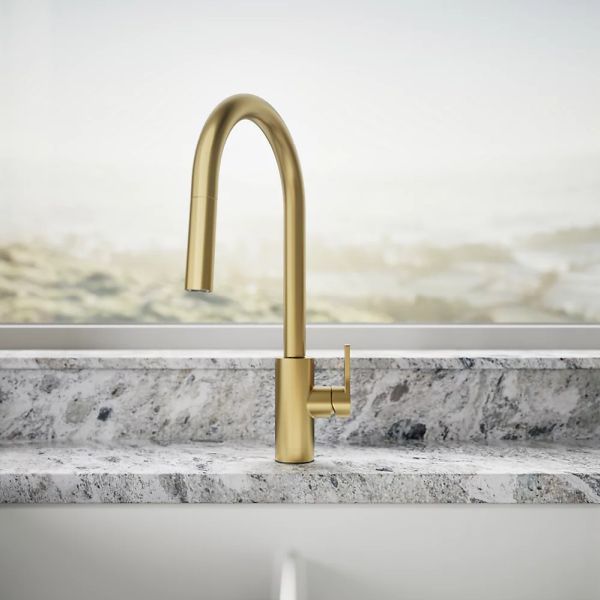 KOHLER® Elate® Vibrant Brushed Moderne Brass 17" Kitchen Sink Faucet with 2-Function Sprayhead-3