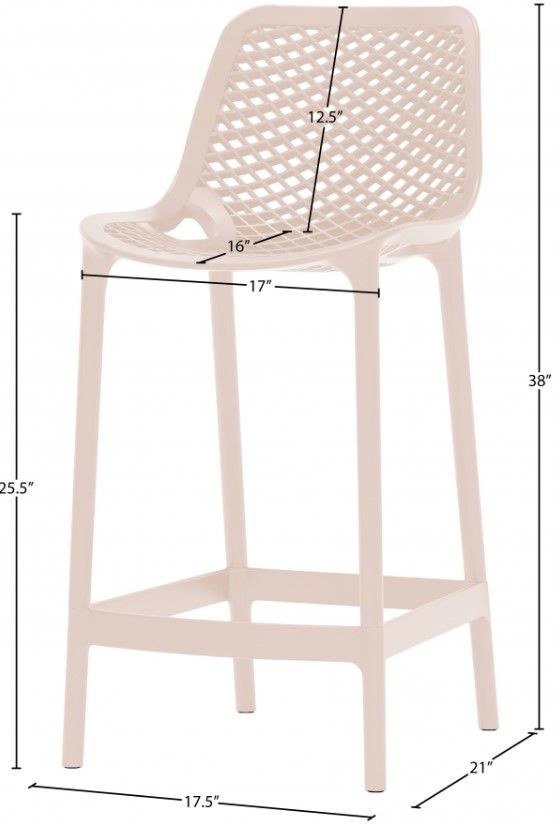 Meridian Furniture Mykonos Pink Plastic Outdoor Patio Stool-2