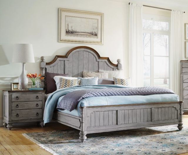 Flexsteel® Plymouth® Distressed Graywash King Storage Bed-3