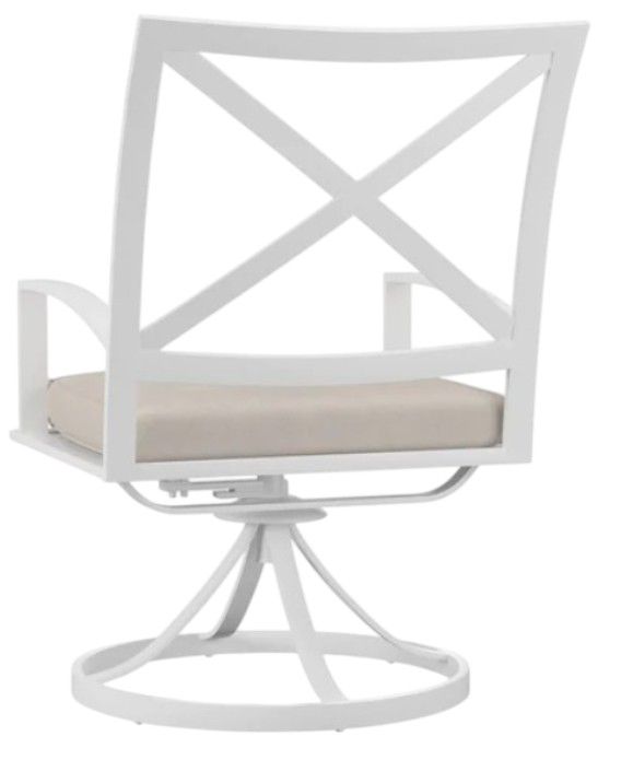 Sunset West Bristol Satin White Aluminum Swivel Outdoor Dining Chair with Canvas Flax Cushion-2