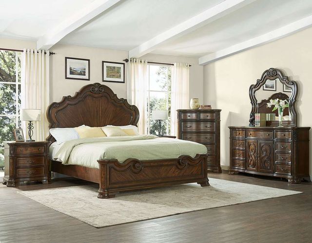 Steve Silver Co. Royale 4-Piece Brown Cherry King Bedroom Set-0