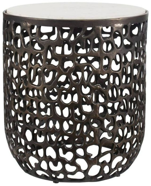 Uttermost® Sabena White Marble Top Indoor-Outdoor Side Table with Golden Dark Bronze Aluminum Base-0