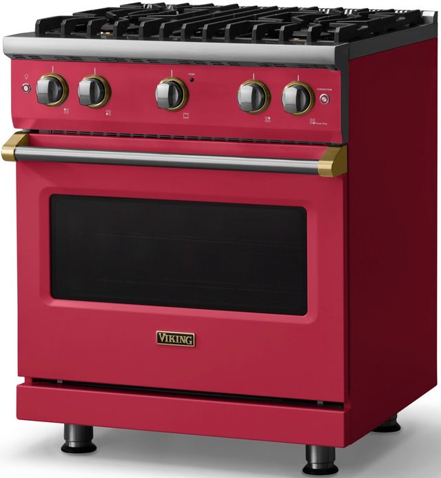 Viking® 5 Series 30" Valentine Pro Style Gas (NG) Range with Brushed Brass Trim-2