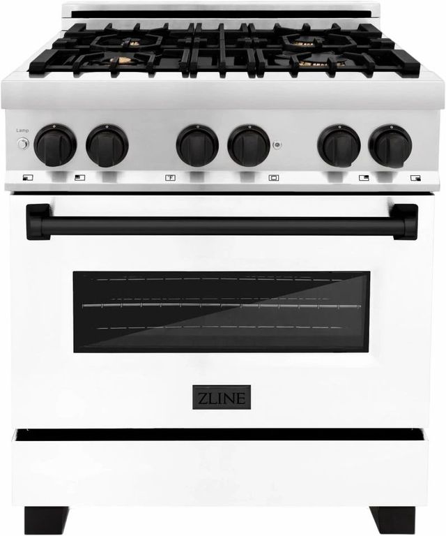 ZLINE Autograph Edition 30" Stainless Steel Pro Style Dual Fuel Range with White Matte Door and Matte Black Accents-0