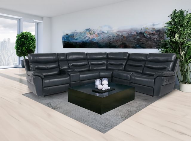 ITEM #: 75740  Wave 6-Piece Navy Leather Power Reclining Sectional with Headrest-1