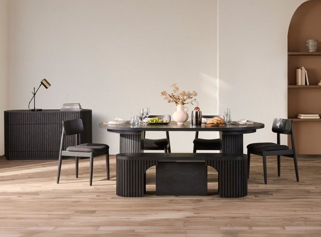Transformer Table Transformer Dark Gray/Smoked Hickory Round Extendable Dining Bench-3