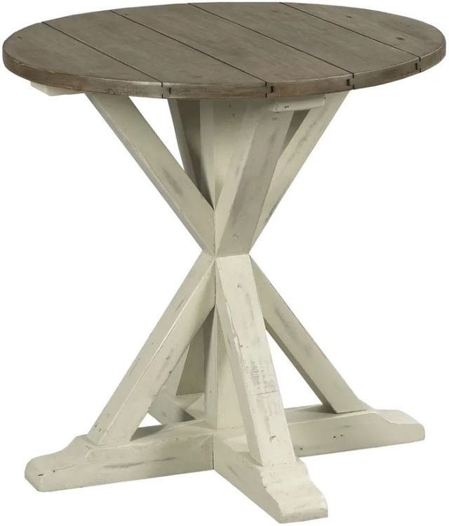 Hammary® Reclamation Place Sundried Natural Trestle Round End Table with Willowed Base-0