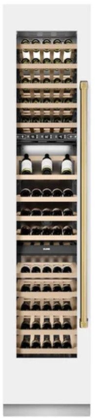 ZLINE Autograph Edition 18" 9.0 Cu. Ft. Triple Zone 68 Bottle Left Hinge Column Wine Cooler in White Matte with Polished Gold Accents-3