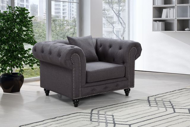 Meridian Furniture Chesterfield Grey Linen Chair-1
