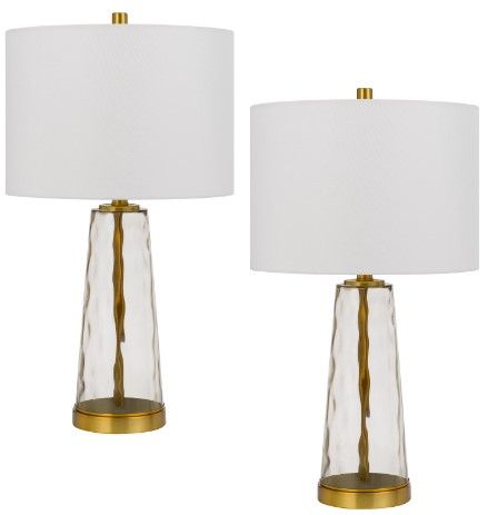 Cal® Lighting & Accessories Heber 2-Piece Antique Brass/White Glass Table Lamp Set-0