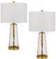 Cal® Lighting & Accessories Heber 2-Piece Antique Brass/White Glass Table Lamp Set-0